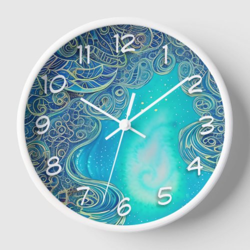 Blue and Teal Abstract Art Clock