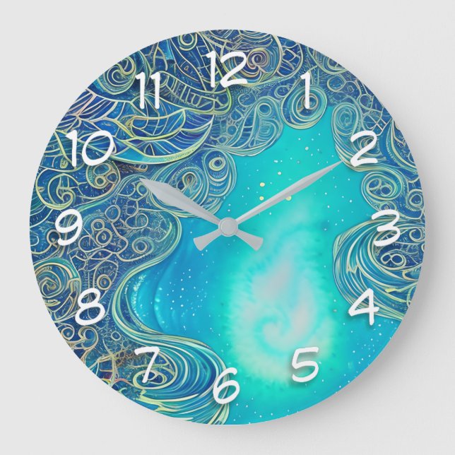Blue and Teal Abstract Art Large Clock (Front)
