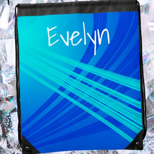 Blue and Teal Abstract Lines   Drawstring Bag (Creator Uploaded)