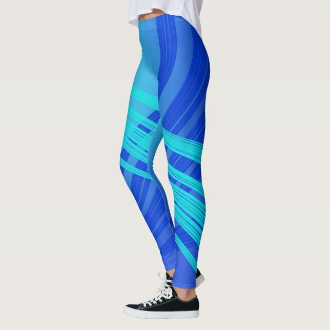 Blue and Teal Abstract Lines Leggings (Left)
