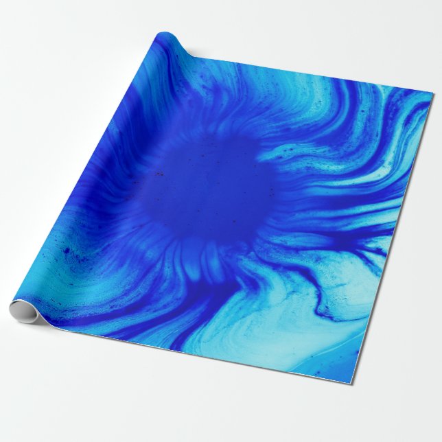 Blue and teal abstract painting wrapping paper (Unrolled)
