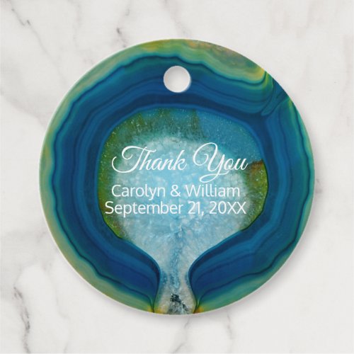 Blue and Teal Agate Geode Wedding Favor Tags