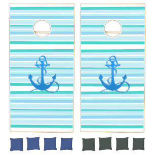 Blue and Teal Anchor Seaside Corn Hole Board Cornhole Set