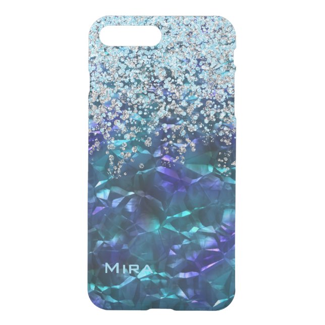 Blue and Teal Bling and Glitter iPhone7 Plus Case (Back)