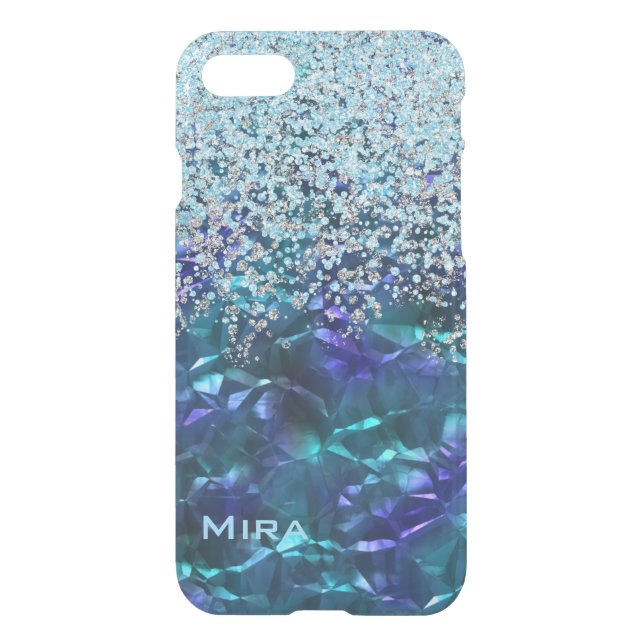 Blue and Teal Bling and Glitter iPhone 7 Case (Back)