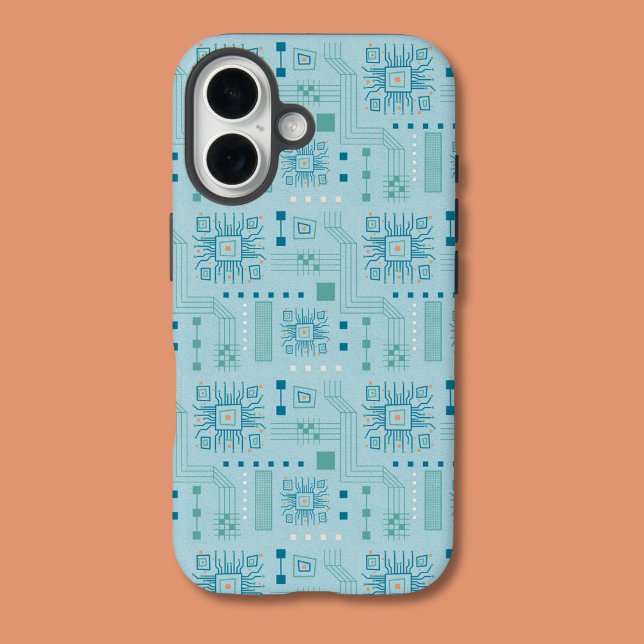 Blue and Teal Circuit Board Pattern Iphone Case (Creator Uploaded)