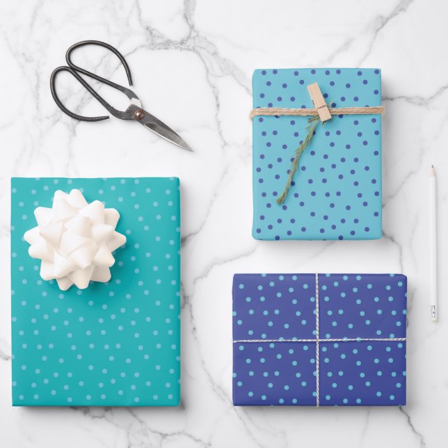 Blue And Teal Dots Patterned  Wrapping Paper Sheets (Front)