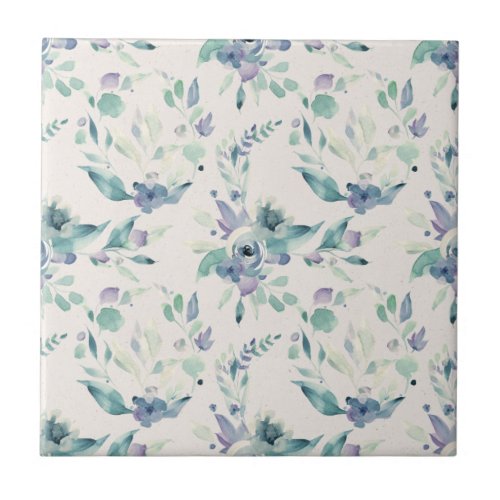 Blue and Teal Floral Custom Background Ceramic Tile