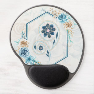 Blue and Teal Floral Graphic "Revitalizing Life" Gel Mouse Pad