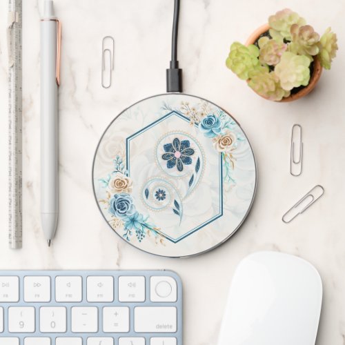Blue and Teal Floral Graphic Revitalizing Life Wireless Charger