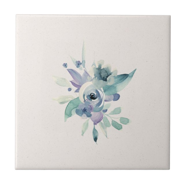 Blue and Teal Flower Accent Custom Background Ceramic Tile (Front)