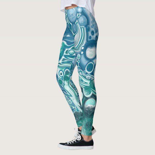 Blue and teal fluid Art Leggings (Left)
