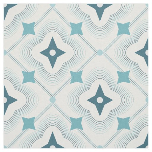 Blue and Teal Geometric Repeating Pattern Fabric
