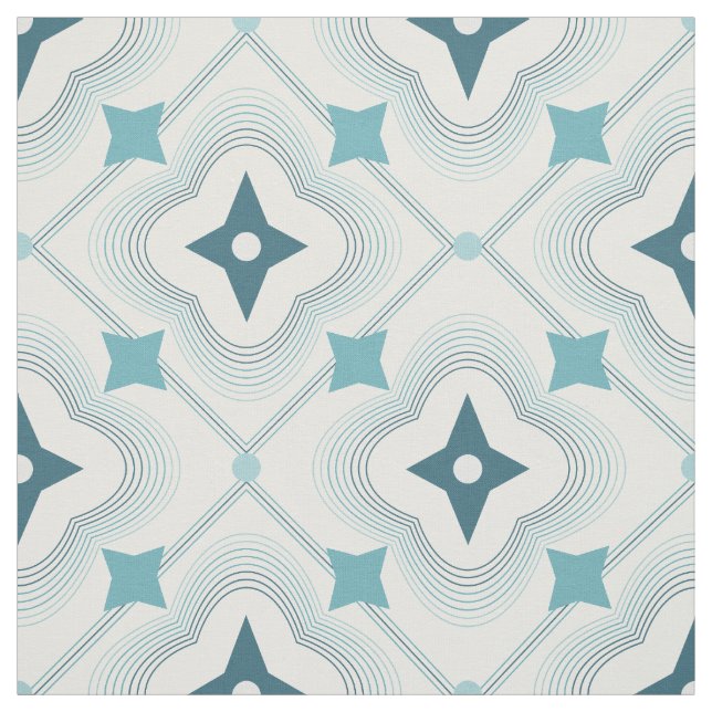 Blue and Teal Geometric Repeating Pattern Fabric (Swatch)
