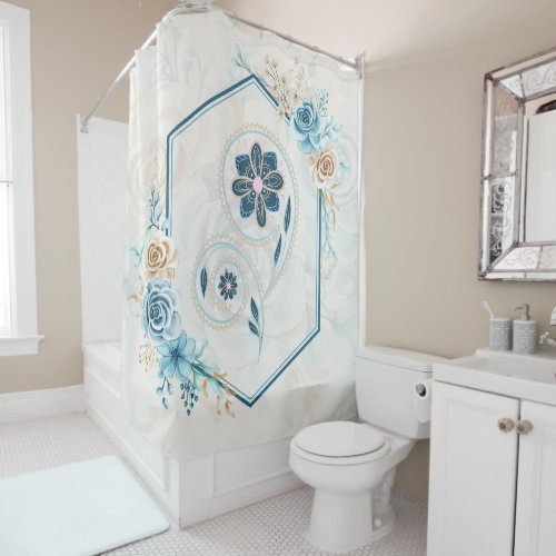 Blue and Teal Graphic Revitalizing Life Floral Shower Curtain