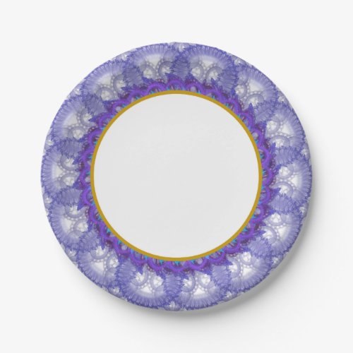 Blue and Teal Lace Gold Trim Paper Plate