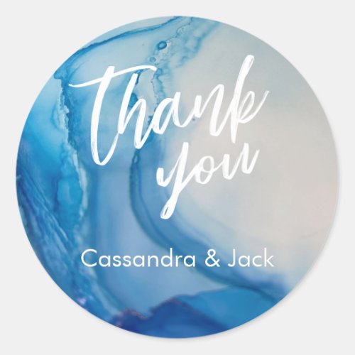 Blue and Teal Liquid Abstract Art Casual Hand Classic Round Sticker