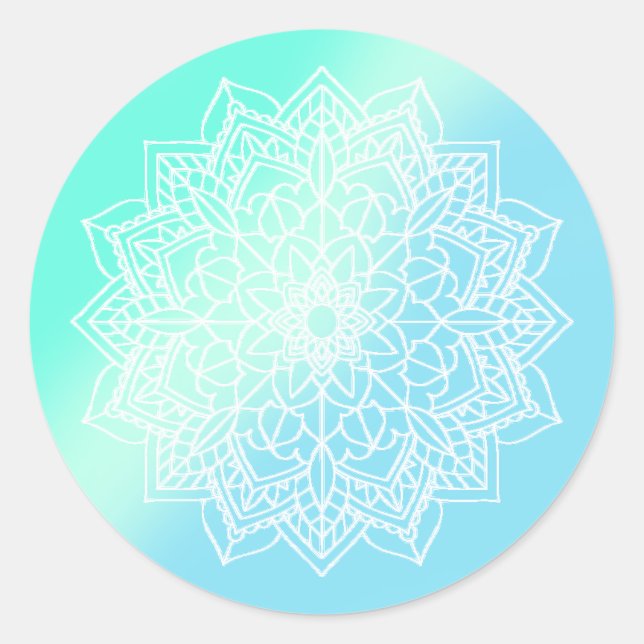 Blue and Teal Mandala Classic Round Sticker (Front)
