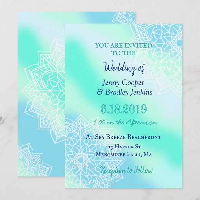 Blue and Teal Mandala Enchanted Wedding Invitation (Front/Back)
