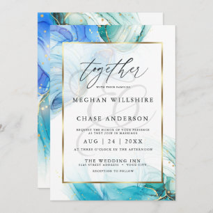 Blue and Teal Marble Alcohol Ink Splash Invitation
