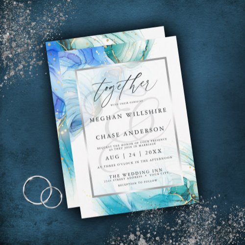 Blue and Teal Marble Alcohol Ink Swirl  Invitation