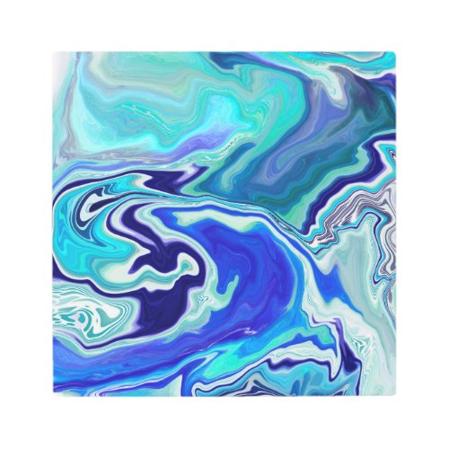Blue and Teal Marble Waves Metal Print