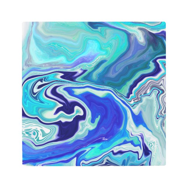 Blue and Teal Marble Waves Metal Print (Front)