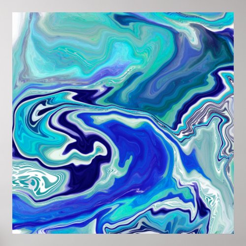 Blue and Teal Marble Waves  Poster