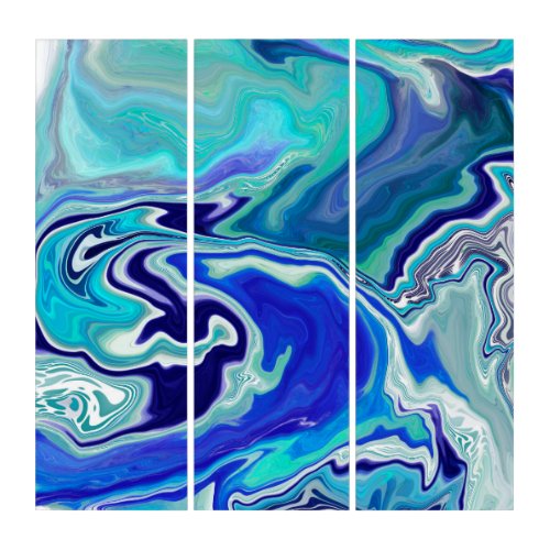 Blue and Teal Marble Waves  Triptych