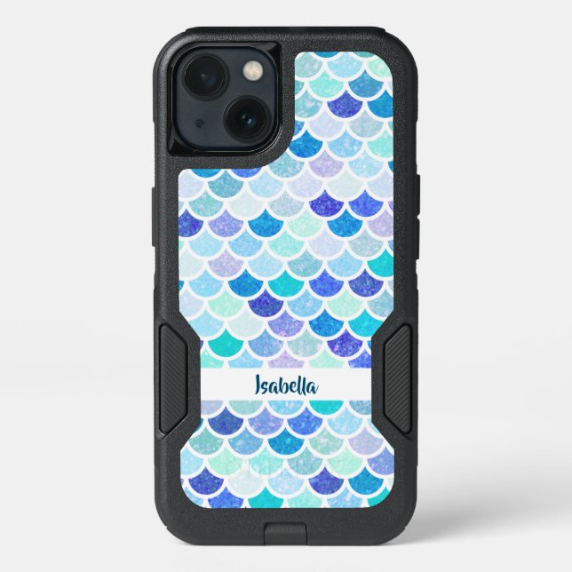 Blue and Teal Mermaid Scales Pattern Otterbox iPhone Case (Back)