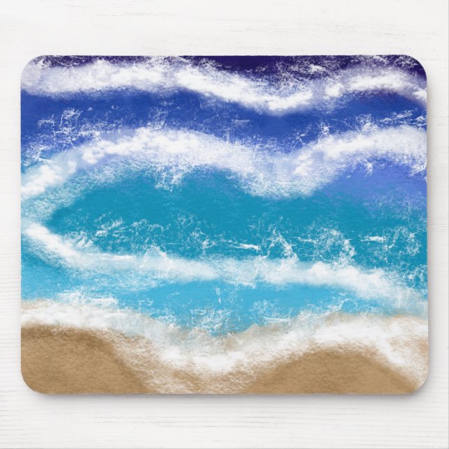 Blue and Teal Ocean Waves Sandy Beach Mouse Pad (Front)