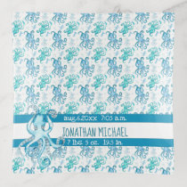 Blue and Teal Octopus Baby's Name Birth Statistics Trinket Tray