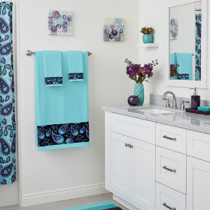 Blue and teal paisley bath towel set