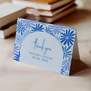 Blue and Teal Retro Floral Groovy Baby Folded Thank You Card