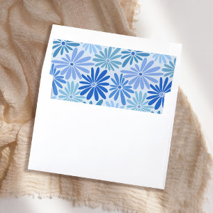 Blue and Teal Retro Floral Groovy Baby Shower Envelope Liner