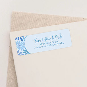 Blue and Teal Retro Floral Groovy Return Address Label