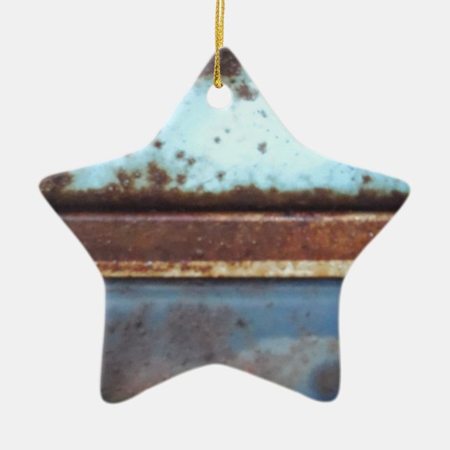 Blue and teal rusty truck close-up ceramic ornament (Front)