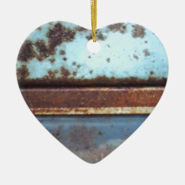 Blue and teal rusty truck close-up ceramic ornament (Front)