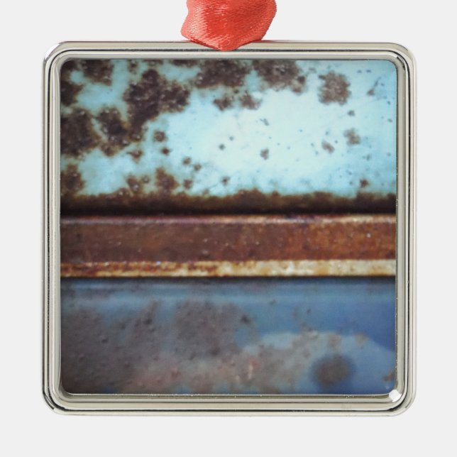 Blue and teal rusty truck close-up metal ornament (Front)