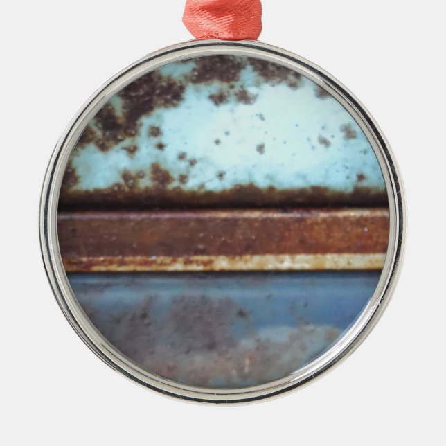 Blue and teal rusty truck close-up metal ornament (Front)