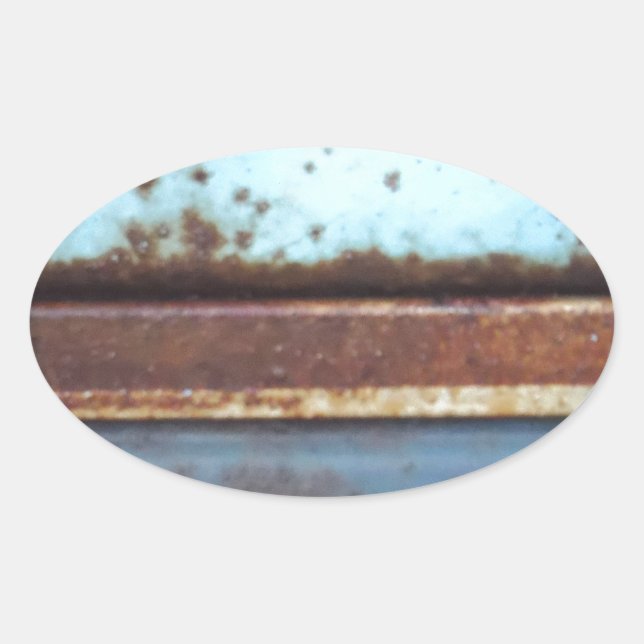 Blue and teal rusty truck close-up oval sticker (Front)