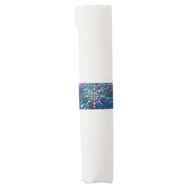 Blue and Teal Snow Paper Napkin Band (Front)