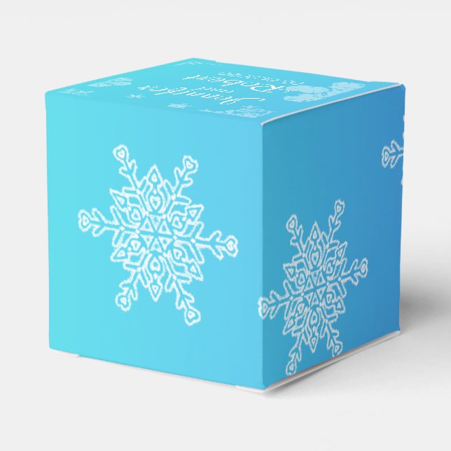 Blue and Teal Snowflake Wedding Favor Box (Back Side)