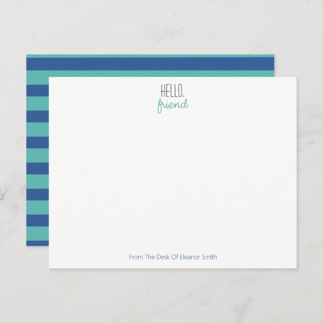 Blue And Teal Striped Notecards - Set of 10 (Front/Back)