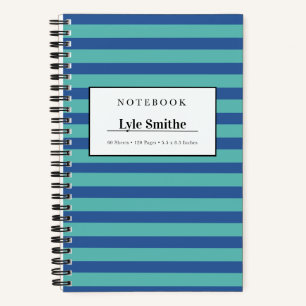 Blue And Teal Striped Personalized Notebook