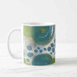 Blue and Teal Swirls on Gold Background Coffee Mug