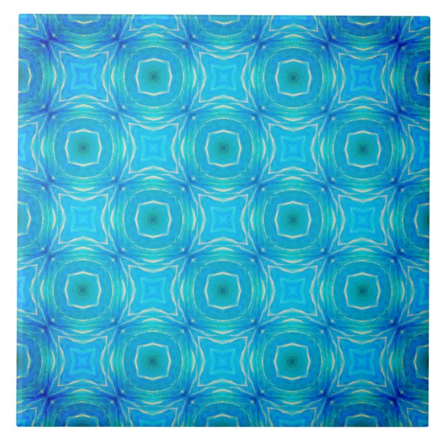 Blue and Teal Tidal Pools Pattern Ceramic Tile (Front)