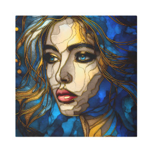 Blue And The Golden Elegance - AI on The Rise Metal Print