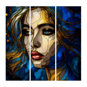 Blue And The Golden Elegance - AI on The Rise Triptych