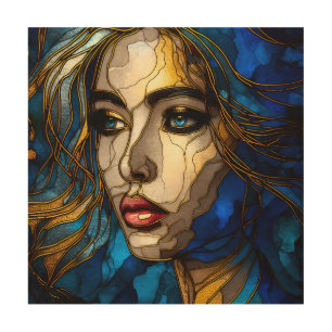 Blue And The Golden Elegance - AI on The Rise Wood Wall Art